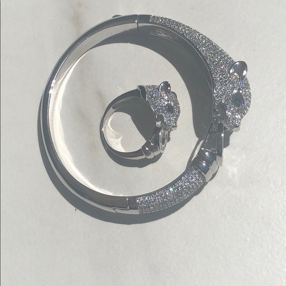 Silver Panther Swarovski Crystal Bracelet Ring Set - Picture 6 of 7